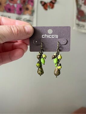 NWT Chico's Boho Green Beaded Dangle Earrings